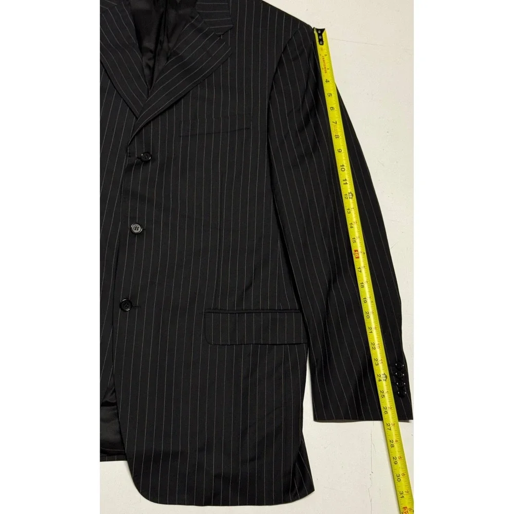 Canali Super 120s‎ Wool Pinstripe Blazer Mens 44L Made in Italy Black